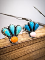 Beautiful Artisan Made Sterling Silver Kingman Turquoise & Spiny Oyster size 5.75