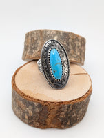 Navajo Sterling Silver Turquoise Southwest Stamped Oval Ring Sz 8.5