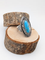 Navajo Sterling Silver Turquoise Southwest Stamped Oval Ring Sz 8.5