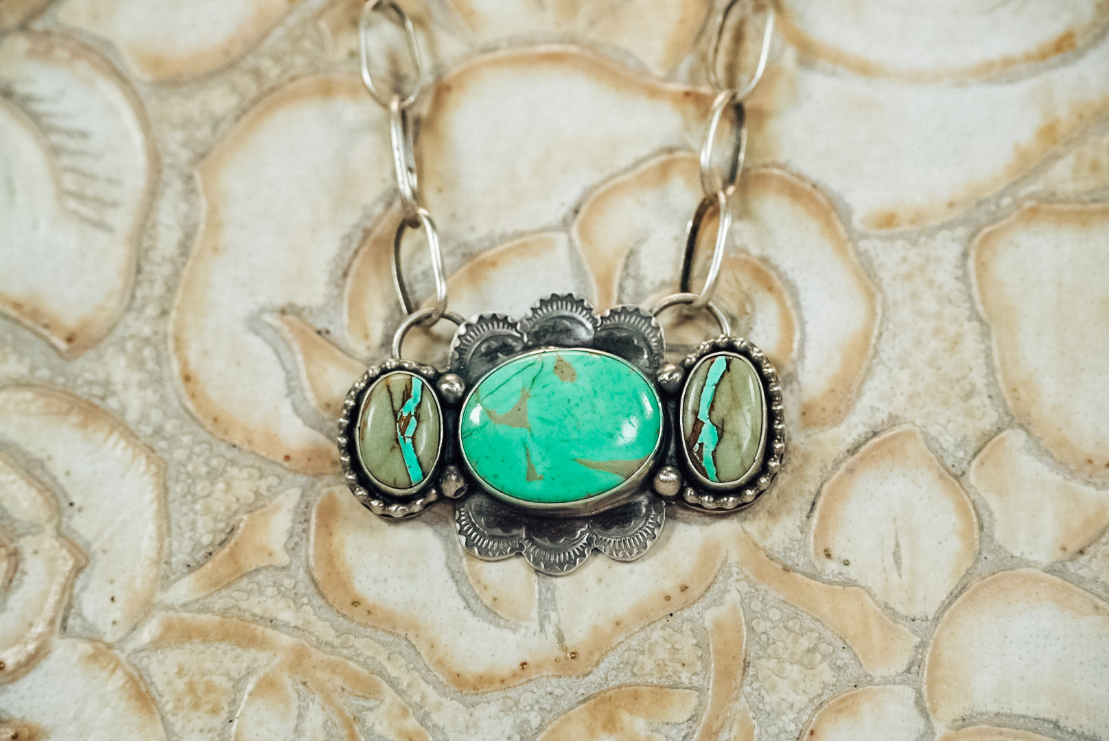 Handmade Sterling Silver Turquoise Necklace | Ribbon Royston & Royston Statement Necklace | 20" Chain
