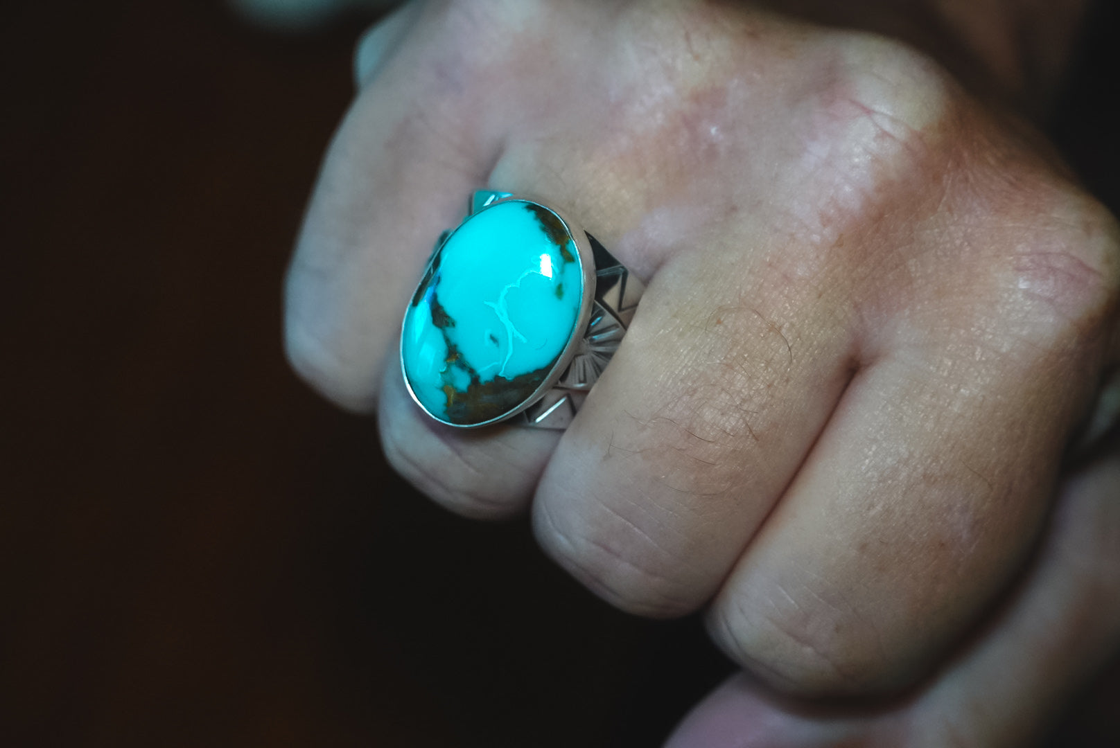 Heirloom Weight Handmade Sterling Silver Kingman Turquoise Ring | Hand-Stamped Unisex Western Ring | Size 11