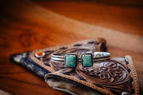 Handmade Sterling Silver Easter Blue Turquoise Double Stone Cuff | Jennifer’s Silver Legends Collection