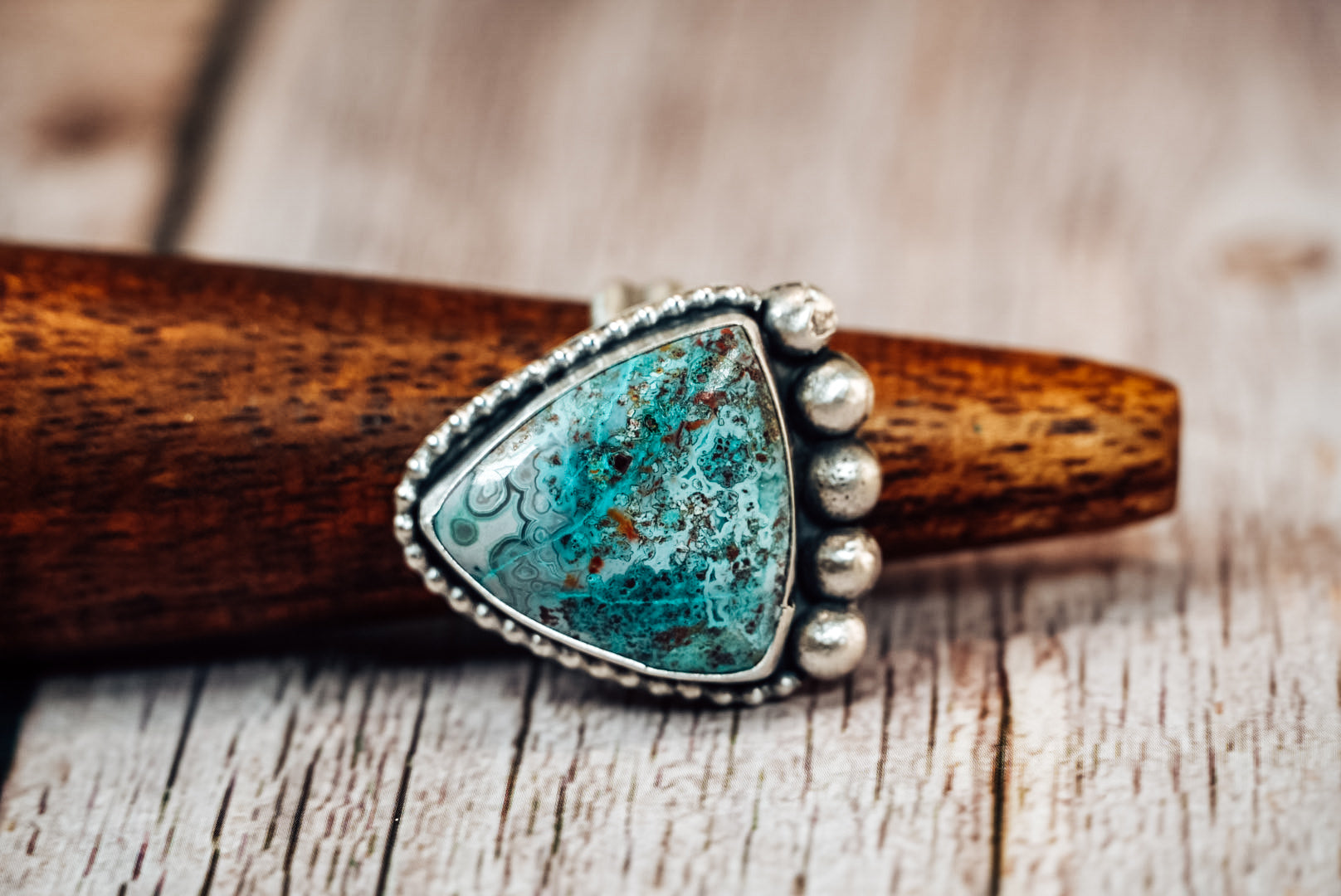 Handmade Sterling Silver Chrysocolla Agate Statement Ring | Adjustable Size