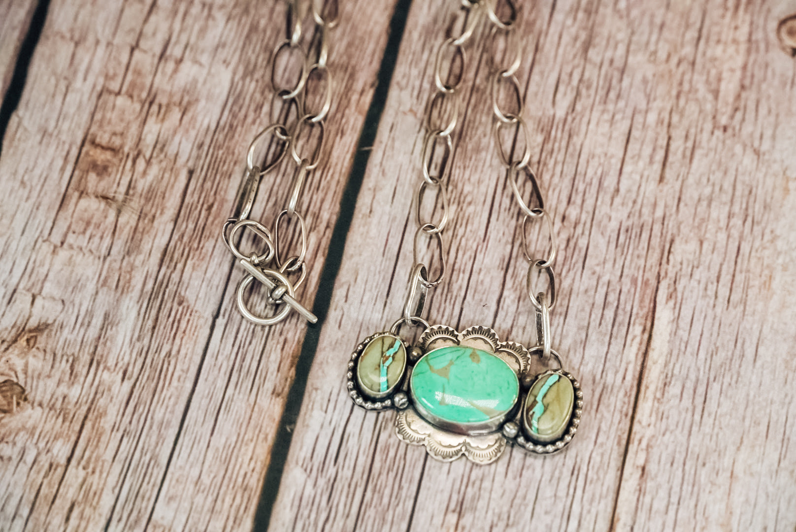Handmade Sterling Silver Turquoise Necklace | Ribbon Royston & Royston Statement Necklace | 20" Chain