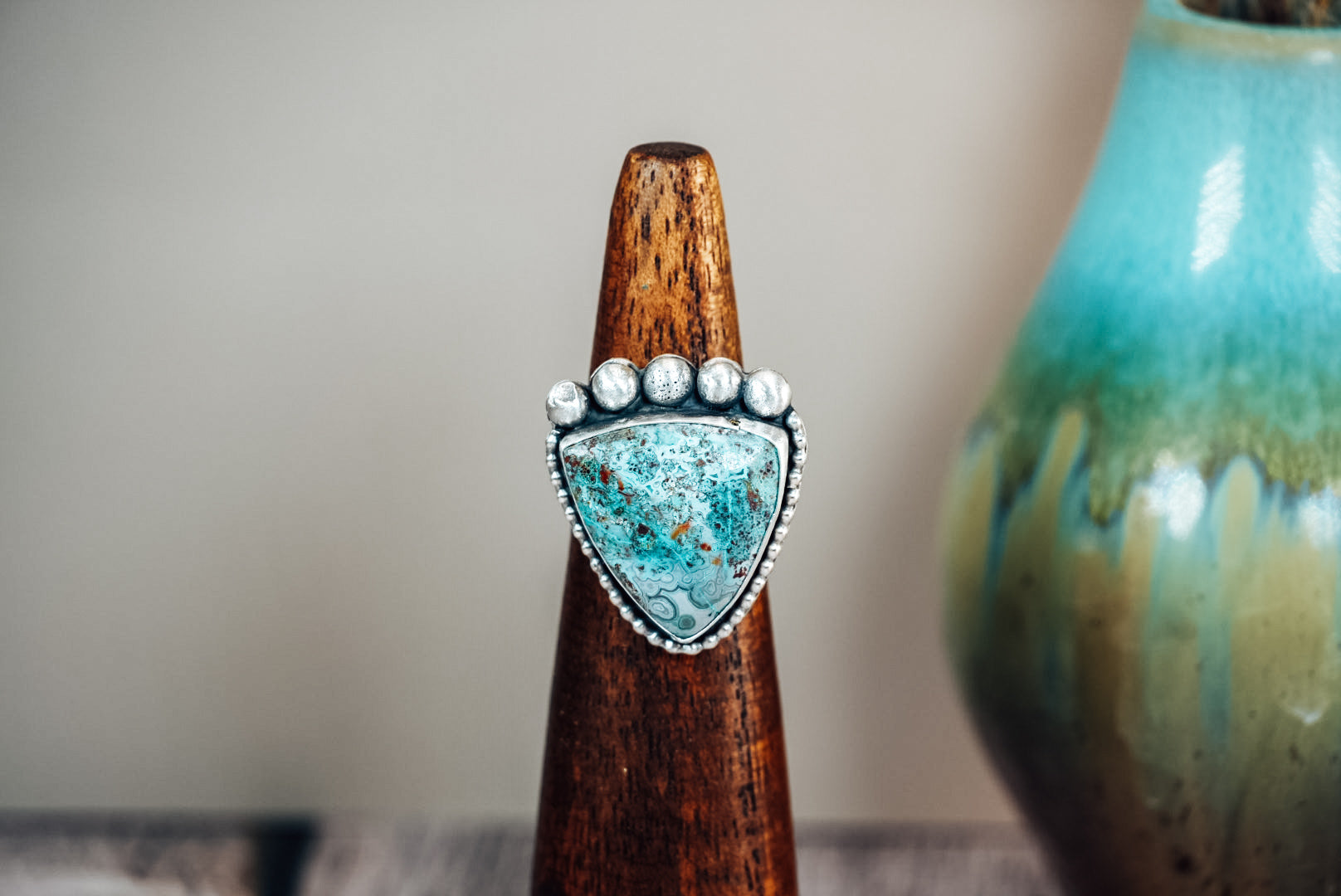 Handmade Sterling Silver Chrysocolla Agate Statement Ring | Adjustable Size