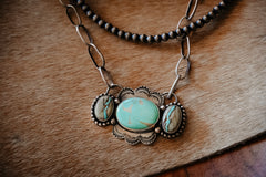 Handmade Sterling Silver Turquoise Necklace | Ribbon Royston & Royston Statement Necklace | 20" Chain
