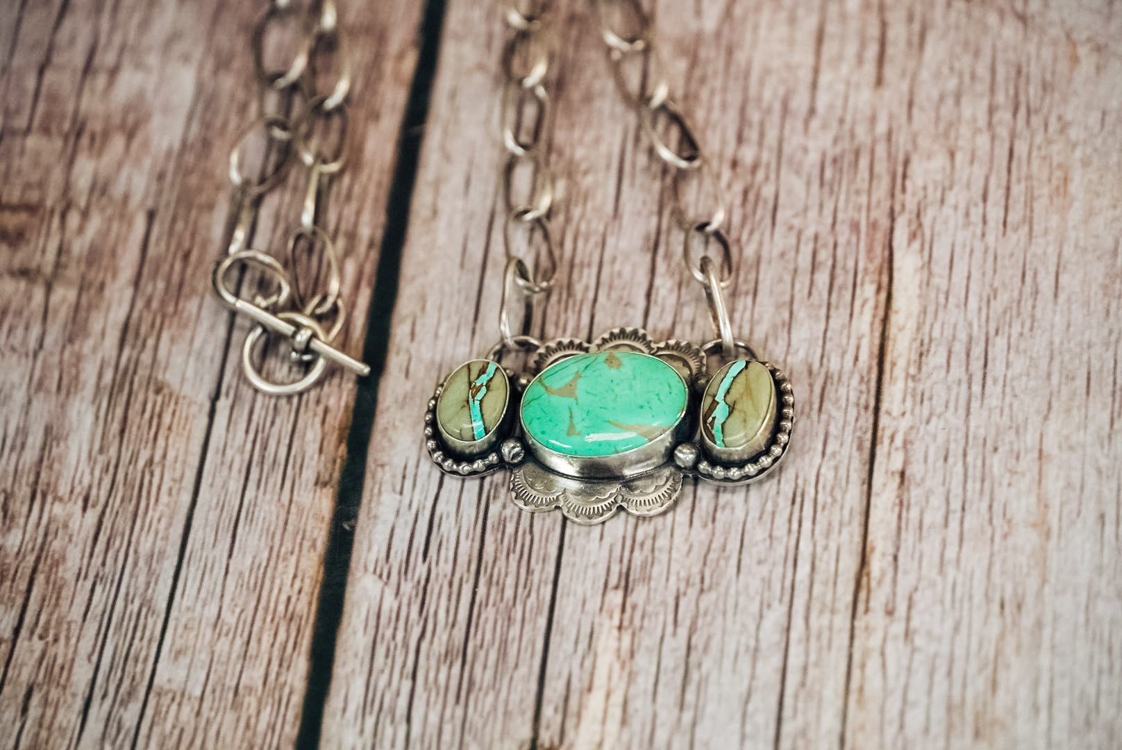 Handmade Sterling Silver Turquoise Necklace | Ribbon Royston & Royston Statement Necklace | 20" Chain