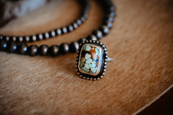 Handmade Sterling Silver #8 Turquoise Ring | Size 2.5 | Jennifer’s Silver Legends Collection