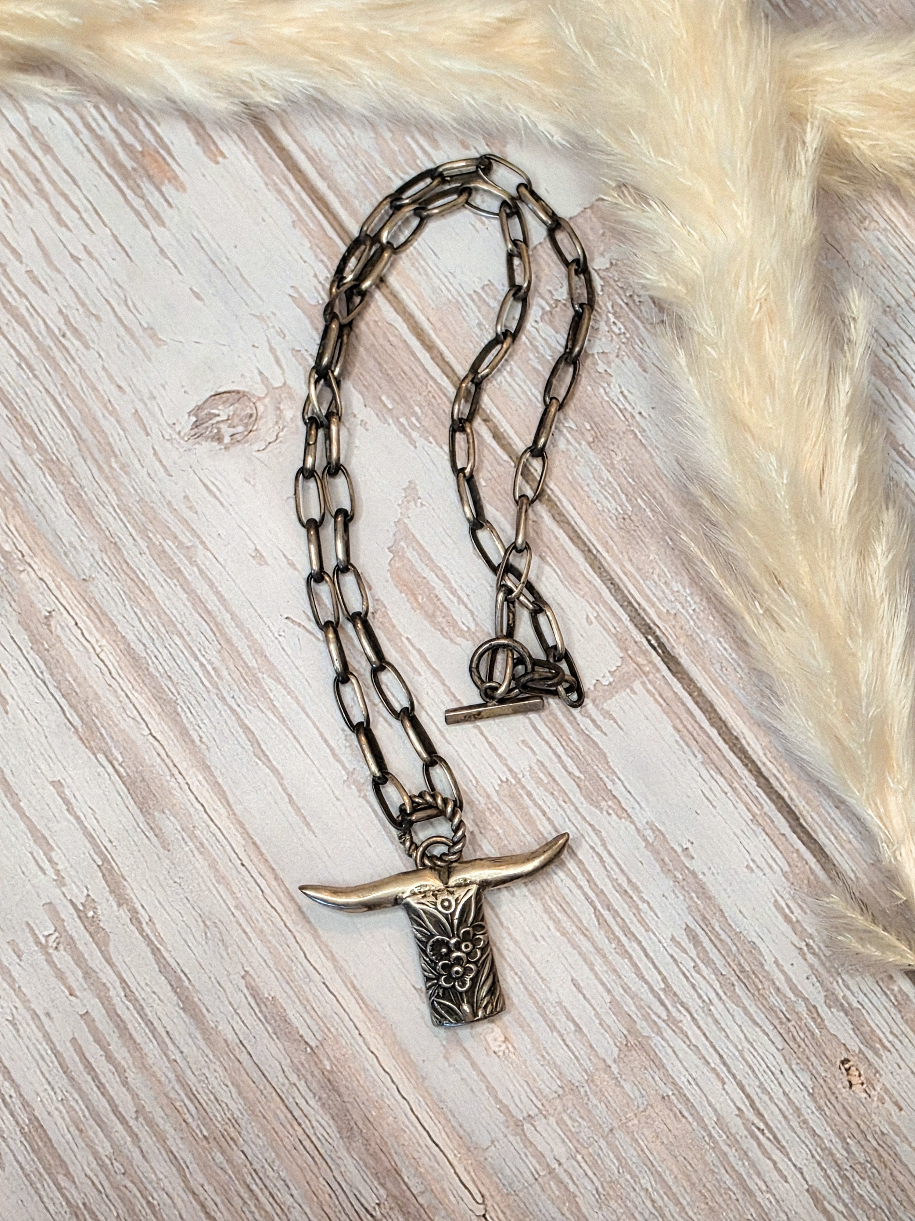 Navajo James Begay Sterling Silver Steer Necklace